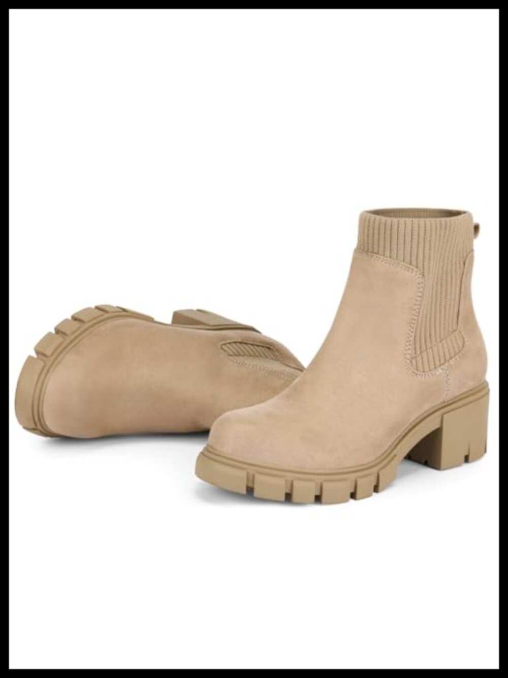 Chelsea Ankle Boots Suede Chunky Heel Slip-On Winter Fall Booties